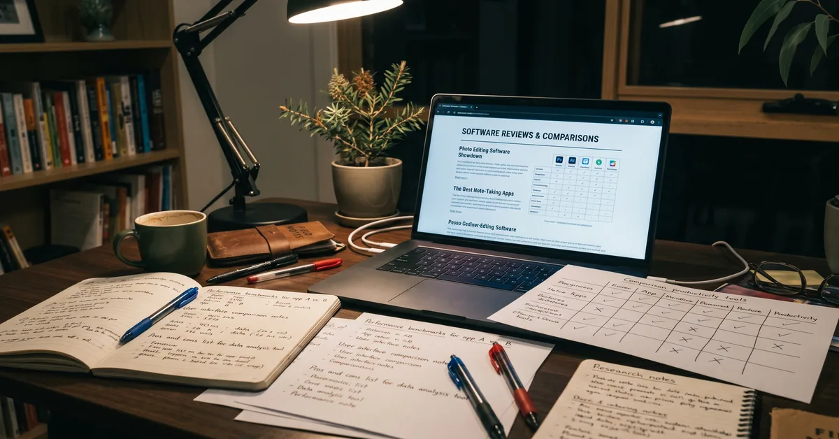 Tradie Scaler editorial workspace showing software research and review process
