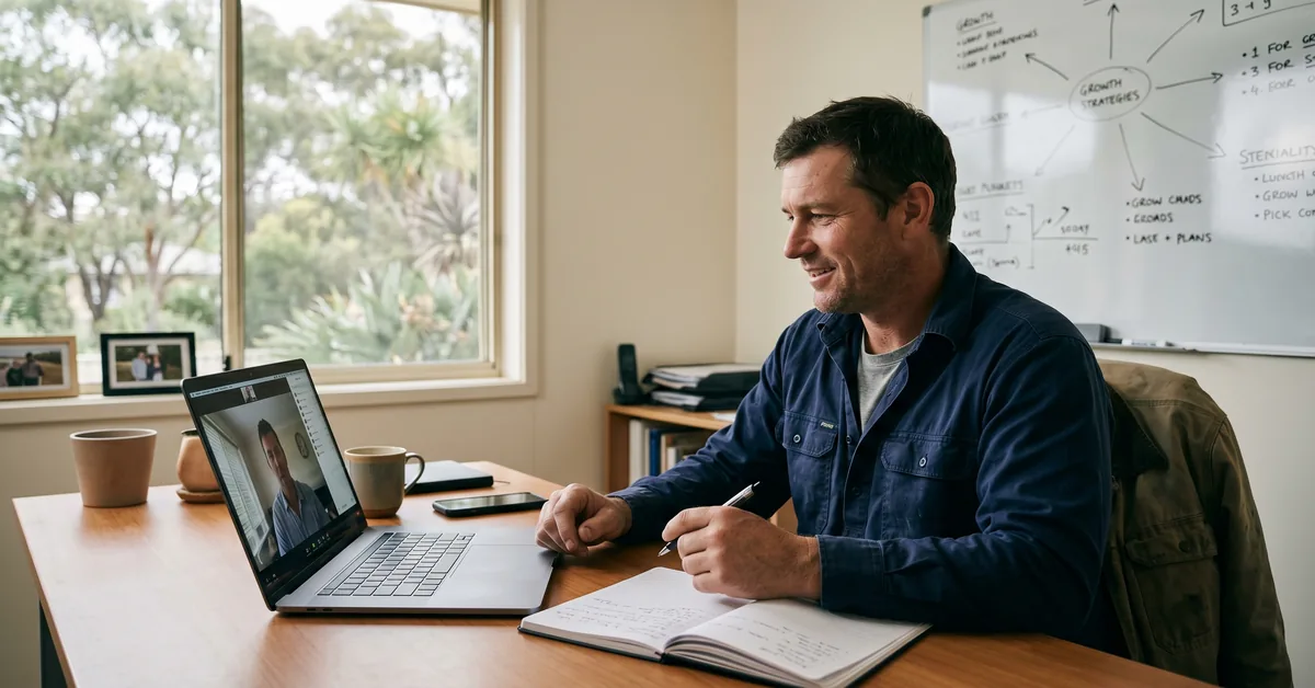 Trade business owner in coaching session planning business growth strategy