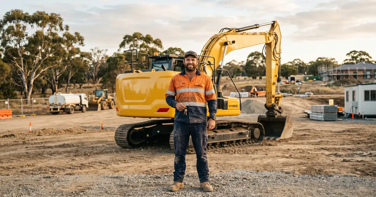 Trade business owner with newly financed equipment on Australian job site
