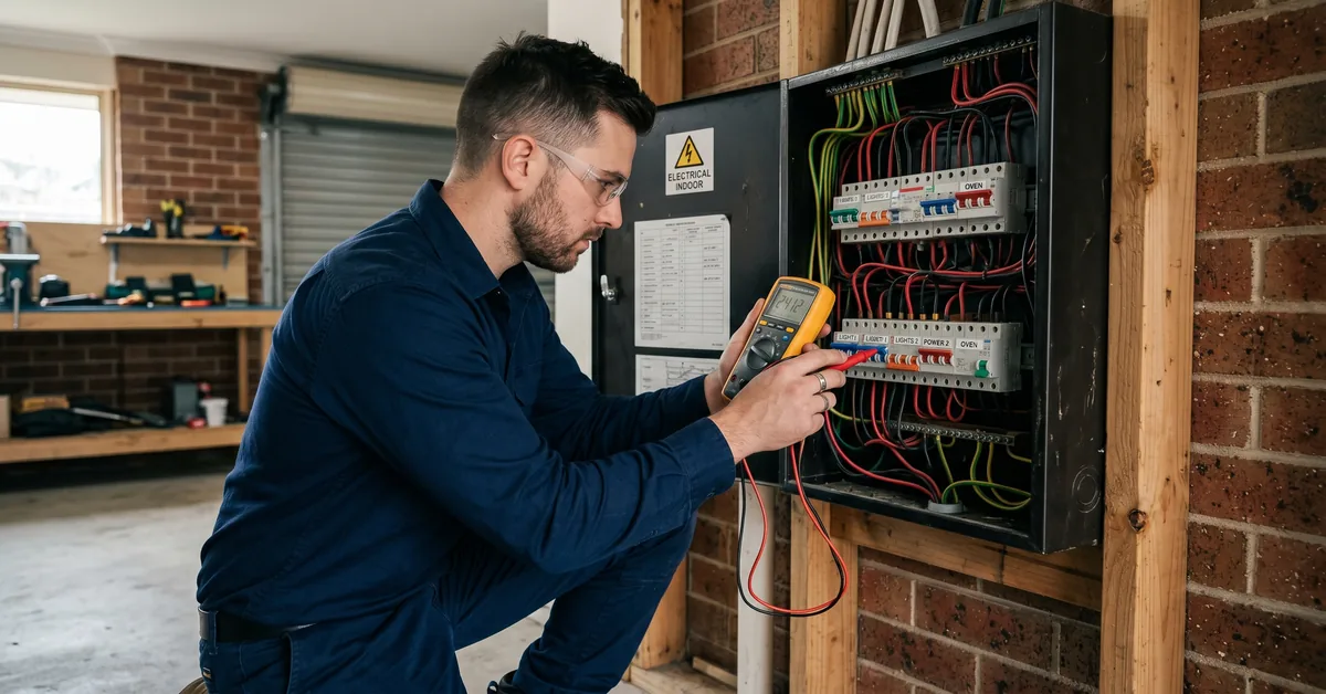 Australian electrician working at residential switchboard