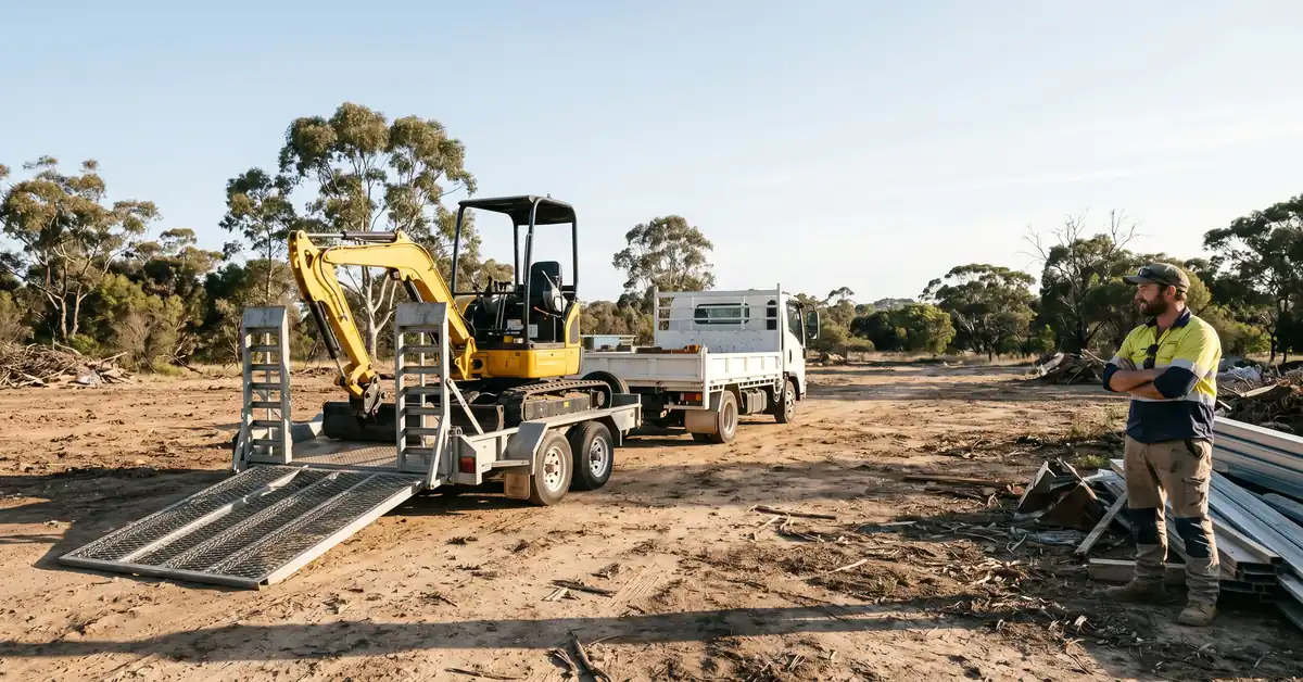 New mini excavator being delivered to Australian trade business job site