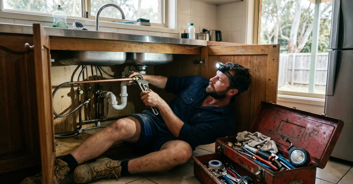 Australian plumber working on residential plumbing