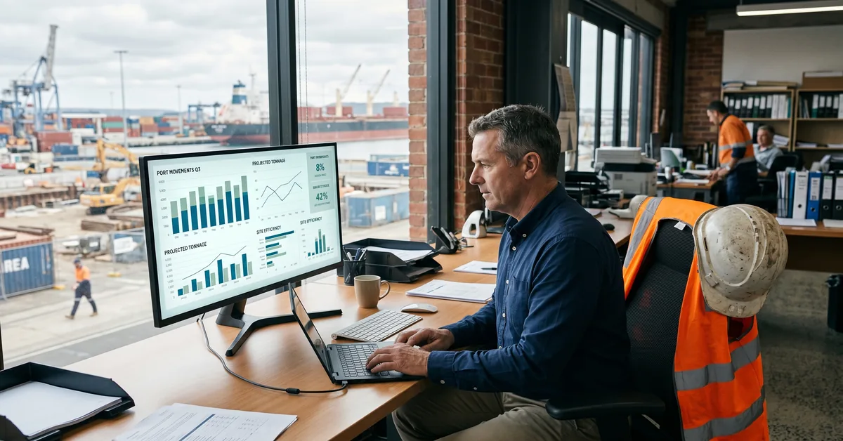 Trade business performance benchmarks and metrics displayed on monitor